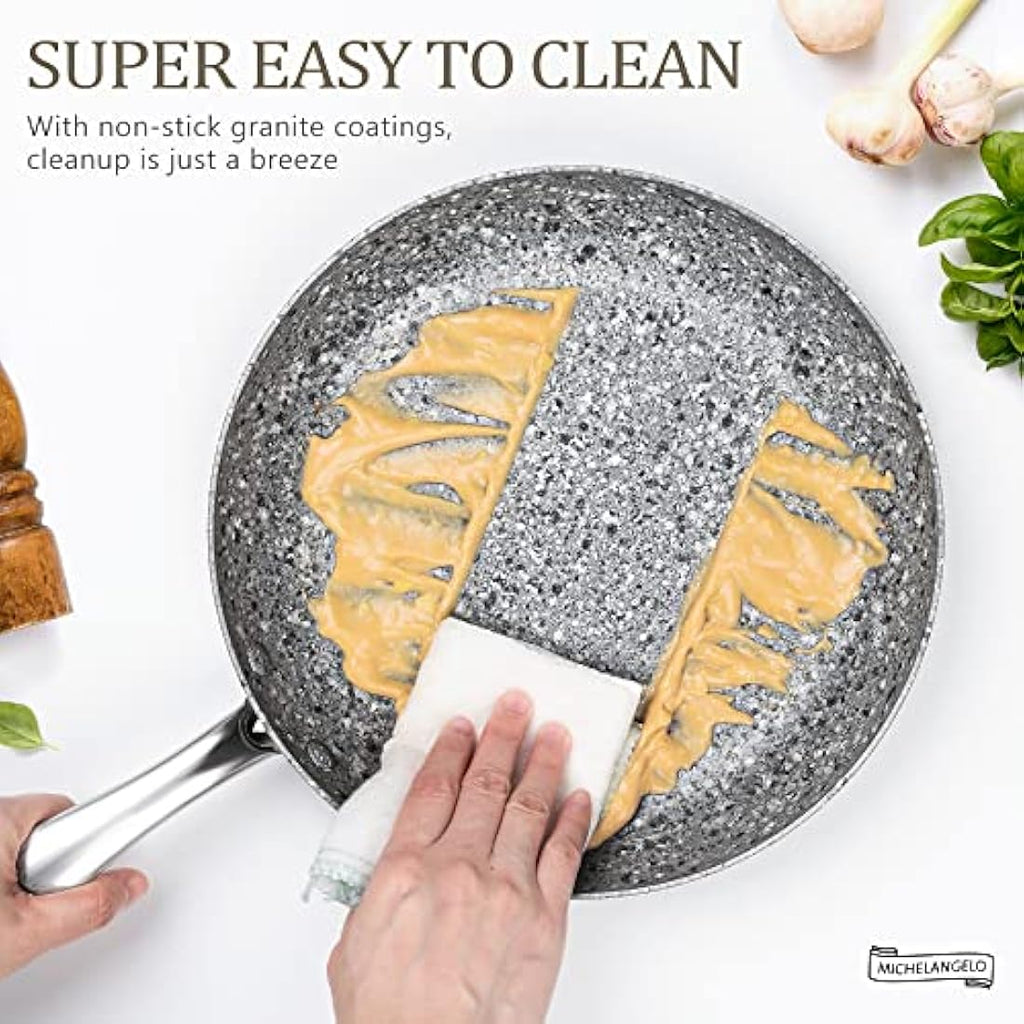 Michelangelo 26cm Non Stick Frying Pan with Lid | Granite Induction Skillet