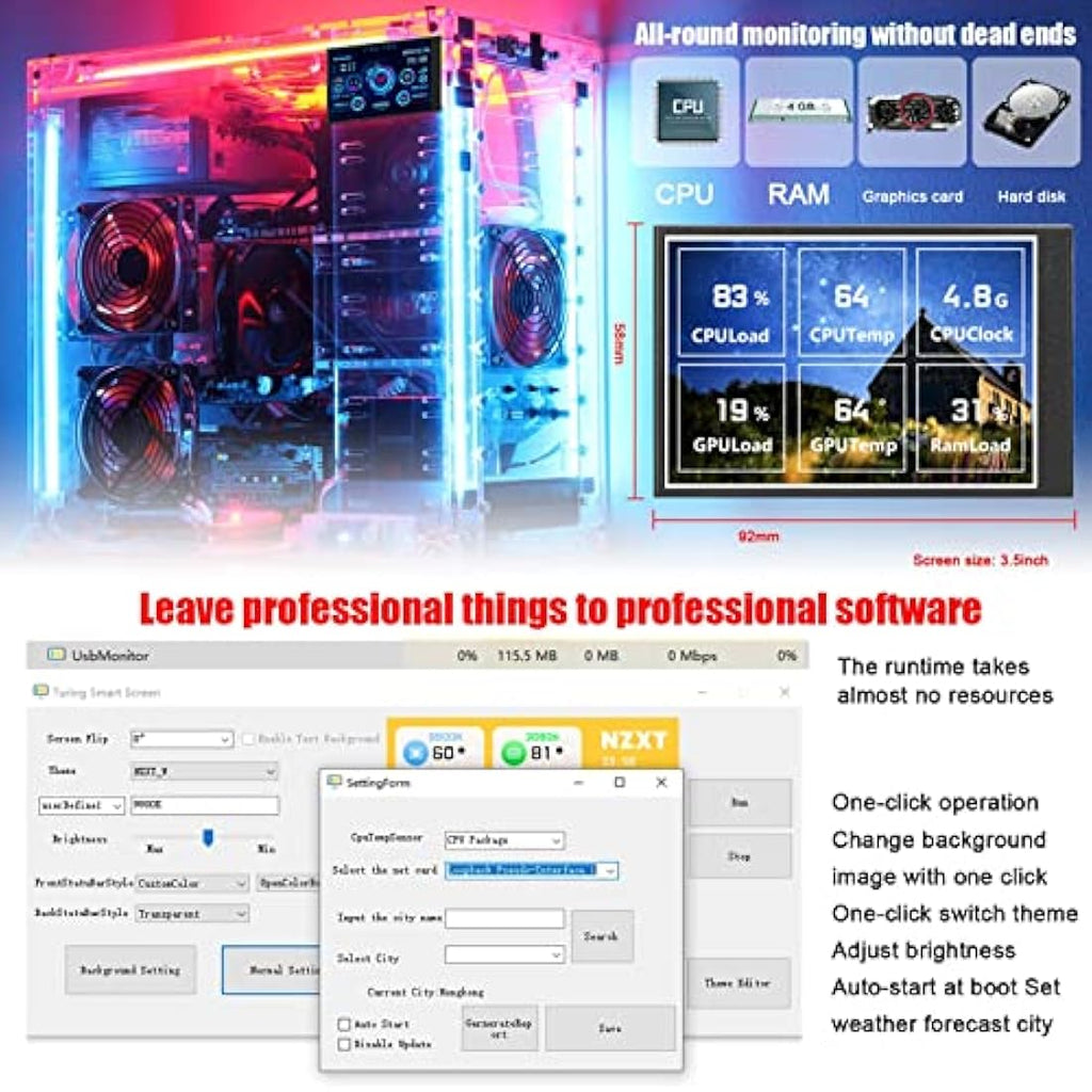 Goshyda 5in IPS USB PC CPU Data Monitor – Computer Sensor Panel Display