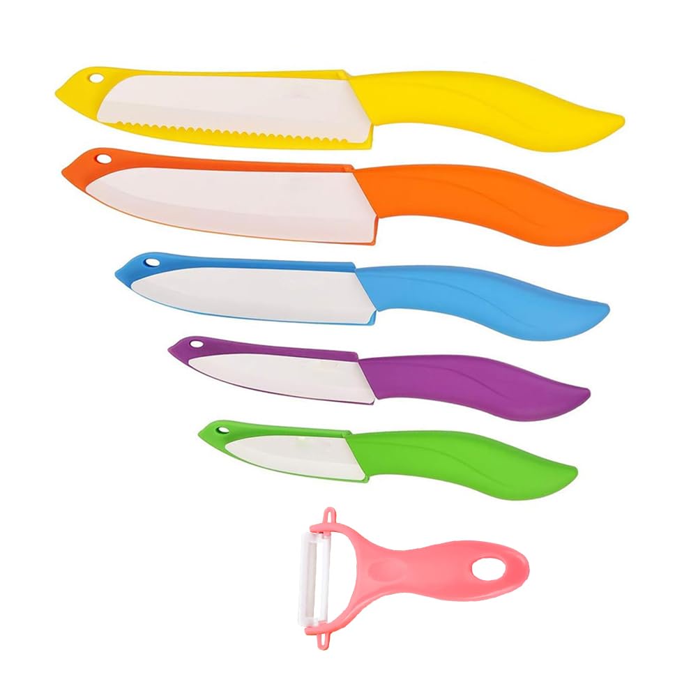 Astylway 6-Piece Ceramic Knife Set | Colored Kitchen Knives with Peeler