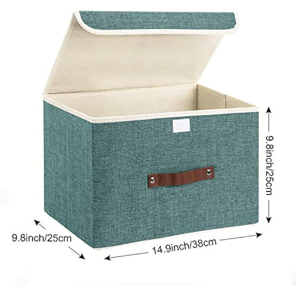 Jolof Store Fabric Collapsible Storage Boxes with Lids, Set of 3, Aqua