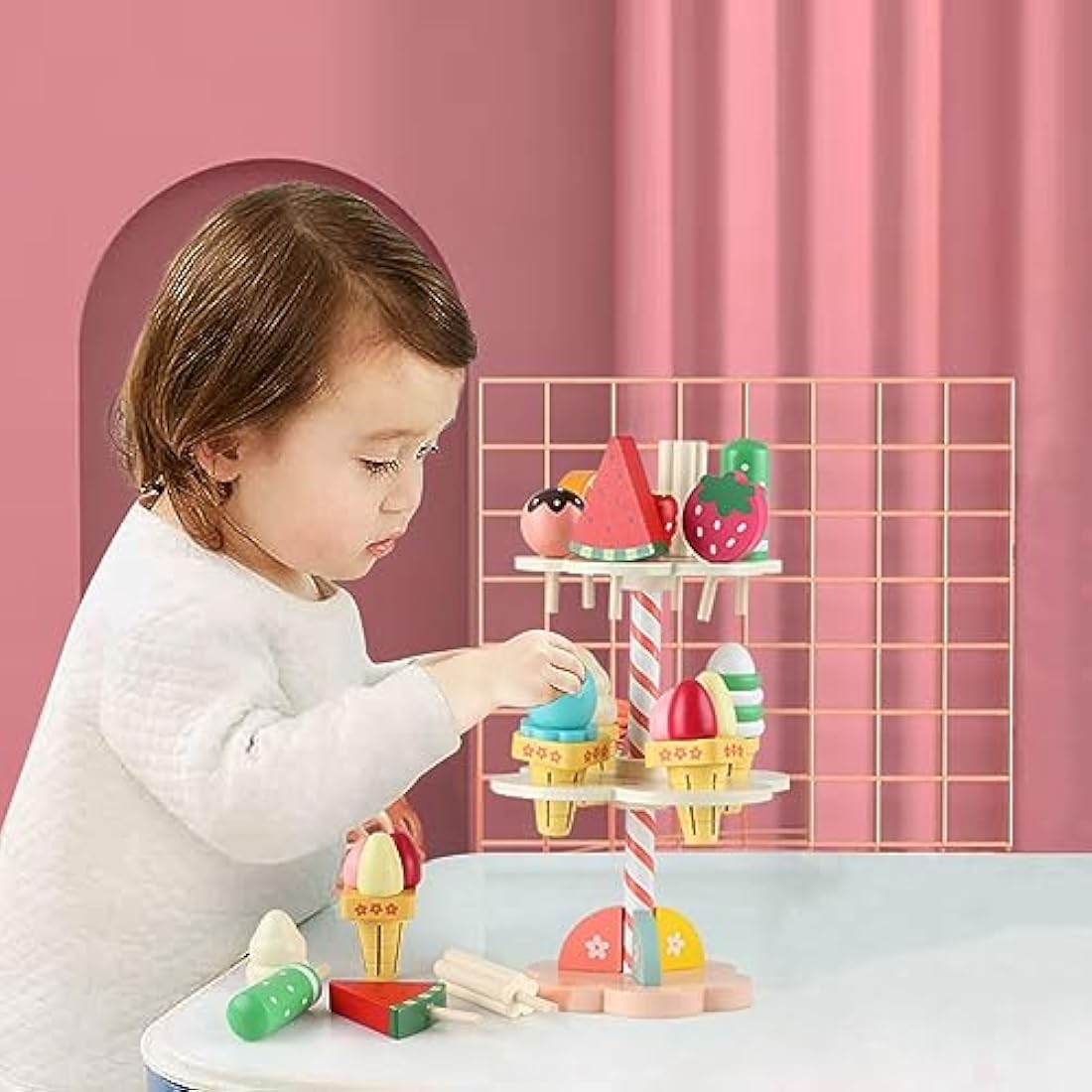 Wooden Ice Cream Stand – Pretend Play Kitchen Food Toy Set