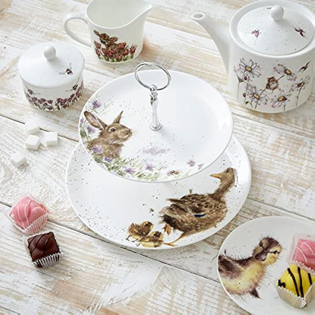 Wrendale Designs 2-Tiered Ceramic Cake Stand | Duck & Bunny Floral