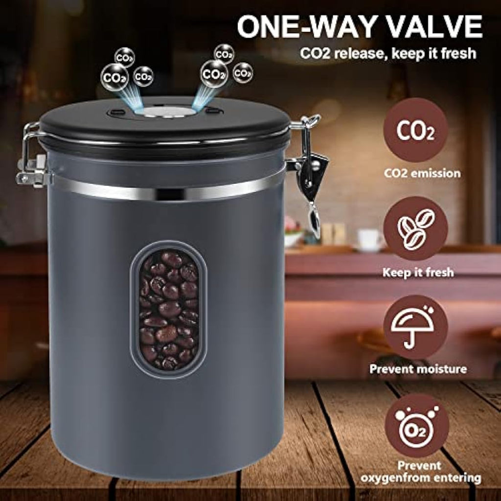 ROCKY&CHAO Airtight Coffee Canister – 2800ml Stainless Steel Storage
