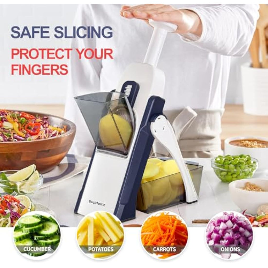 Supmakin Safe Mandoline Slicer | 4-Mode Vegetable Chopper & Dicer, Blue
