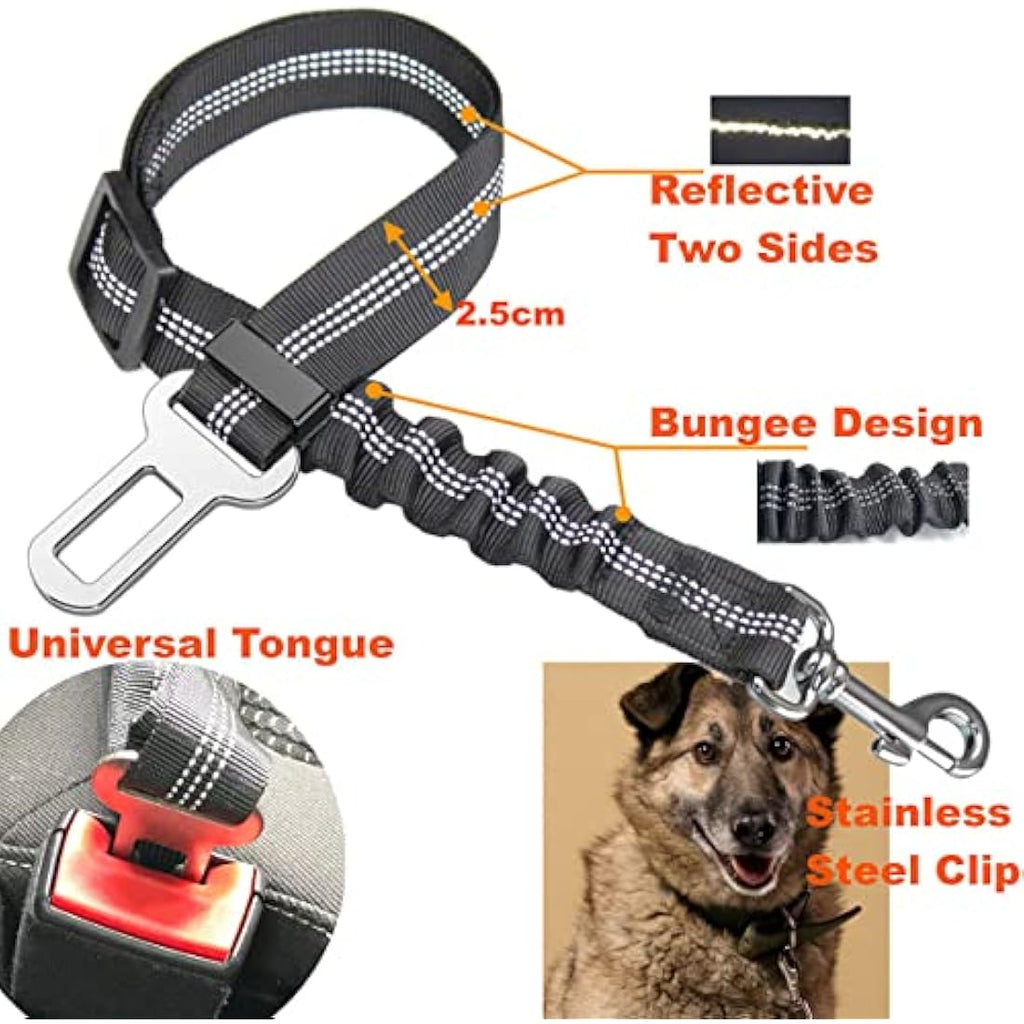Dog Car Seat Belt – Adjustable Nylon Bungee Buffer, Orange, 2 Pack