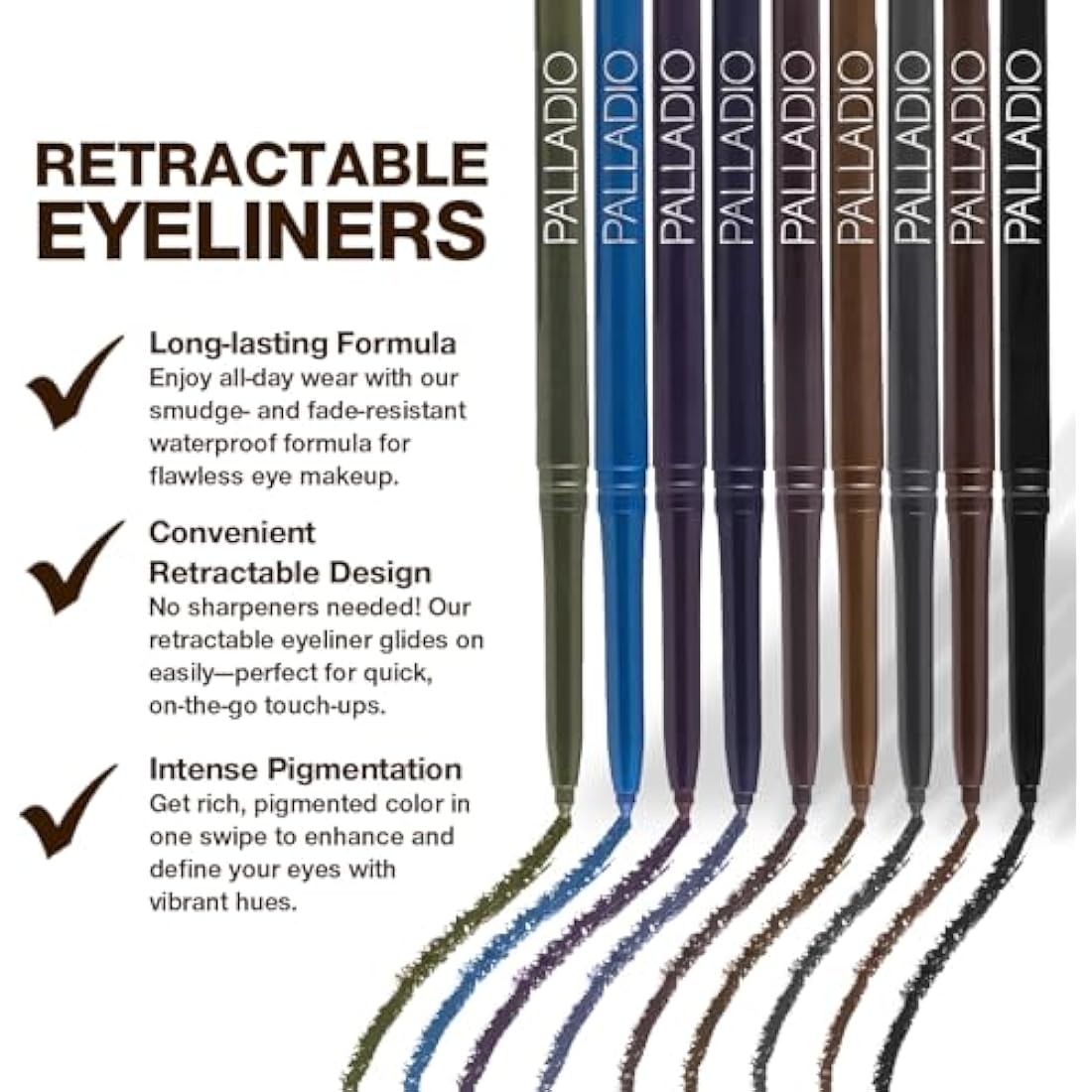 Palladio Waterproof Retractable Eyeliner – Pure Black Long-Wear 21g