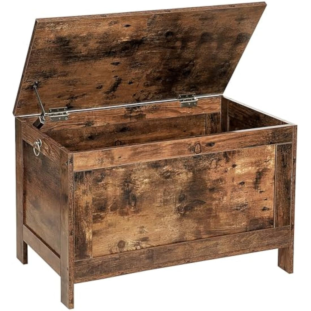 HOOBRO Rustic Brown Wooden Storage Chest – Large Toy Box & Shoe Bench