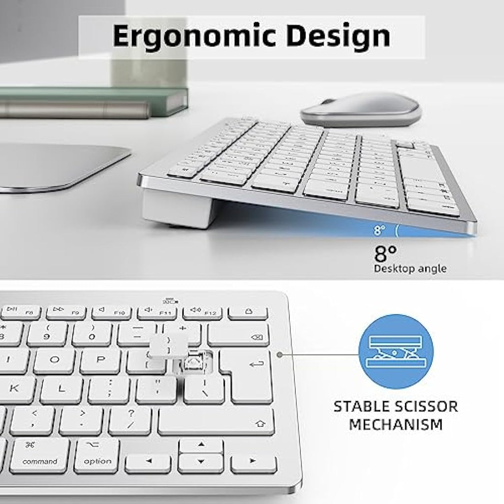 OMOTON Wireless Bluetooth Keyboard and Mouse Set for Mac – Silver UK Layout
