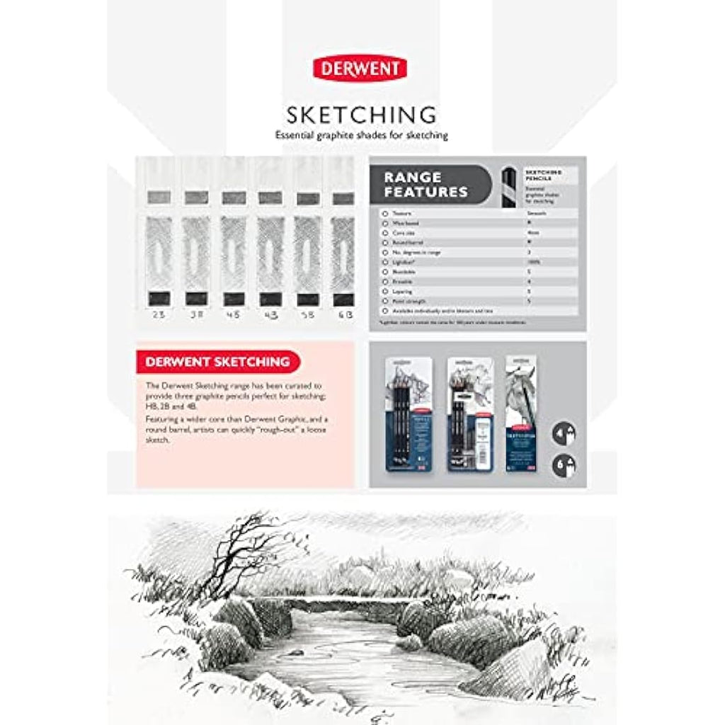 Derwent Sketching Collection – 48 Professional Pencils in Wooden Box
