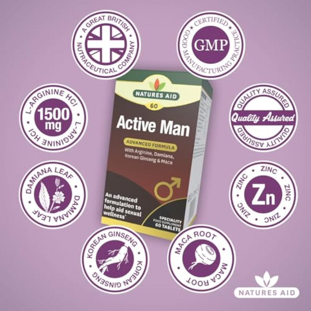 Natures Aid Active Man Supplement – Zinc, Maca & Ginseng – 60 Tablets