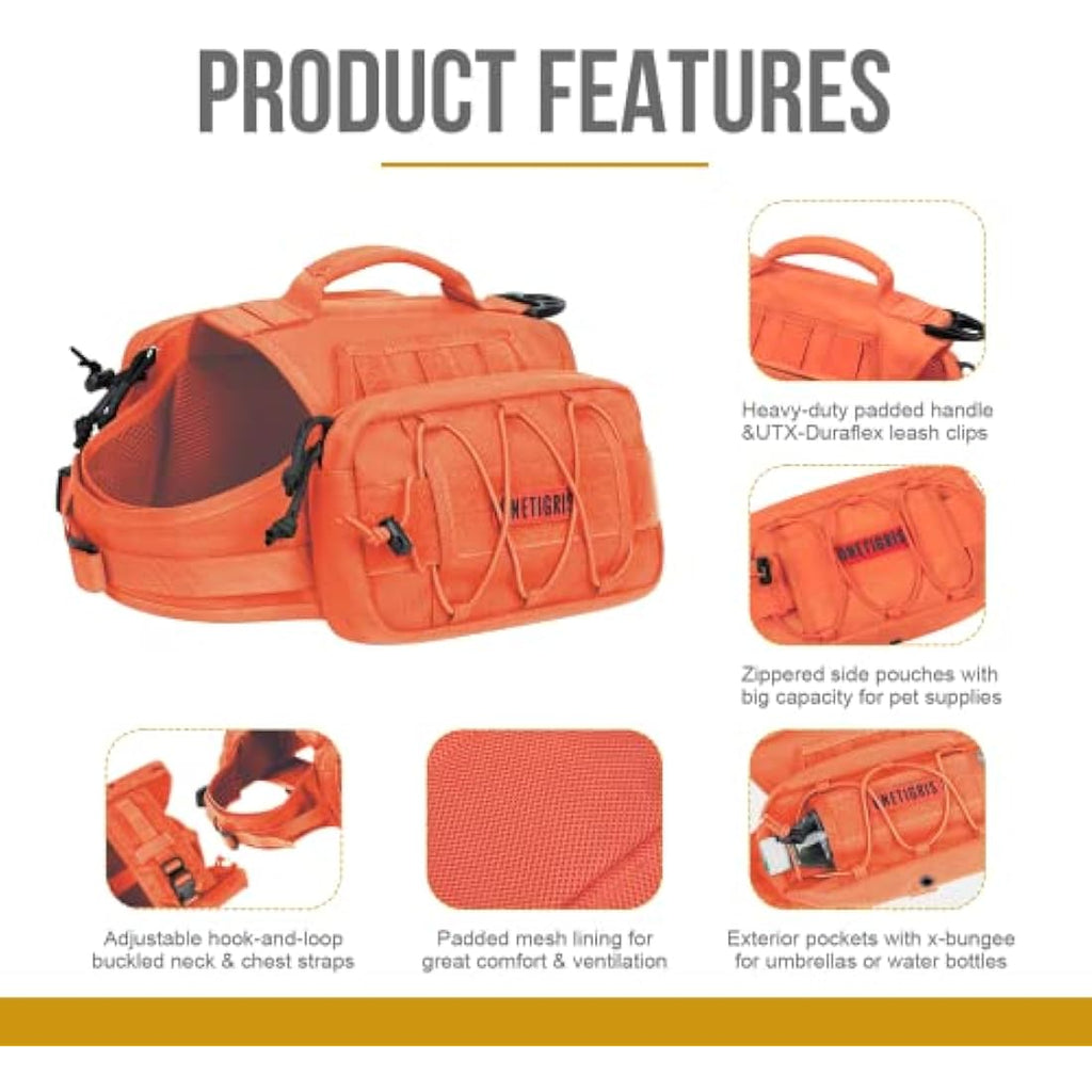 OneTigris Mammoth Dog Backpack 2.0 - Durable 1000D Nylon Hiking Pack