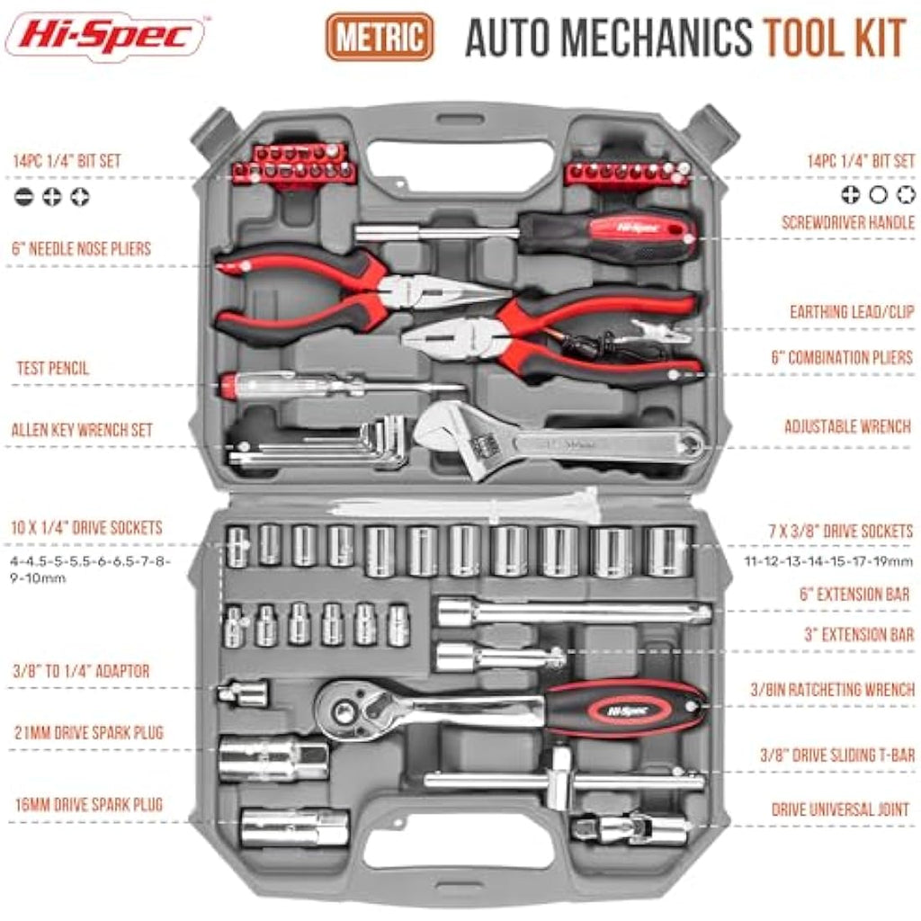 Hi-Spec 67pc Car Repair Tool Kit | Mechanics Socket Set with Toolbox