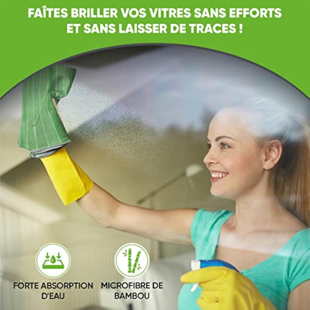 Jolof Store – Kit 10 Chiffons Bambou Microfibres Verts Multi-Surfaces