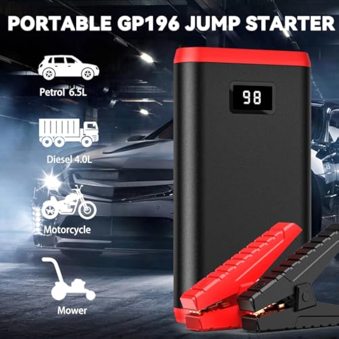 GREPRO Car Jump Starter - 12V Portable Battery Booster with LCD Screen