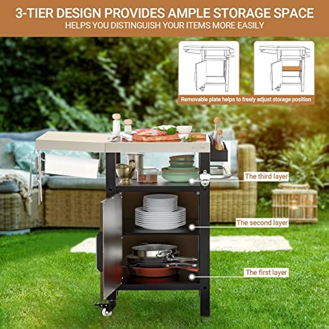 Onlyfire BBQ Storage Cart – Stainless Steel Outdoor Grilling Table