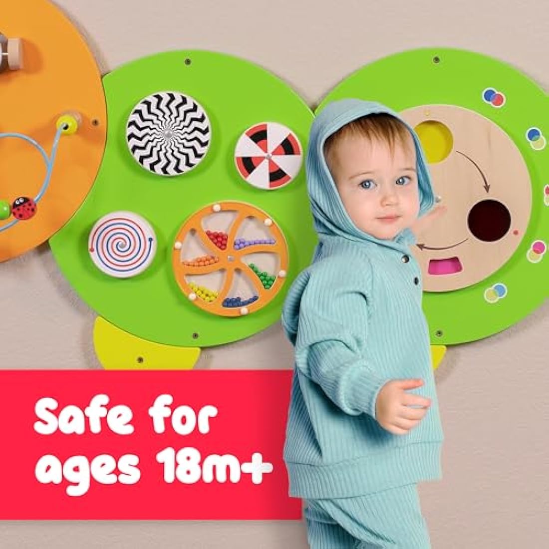 Spark & Wow Caterpillar Montessori Sensory Wall Toy - 6 Activity Panels