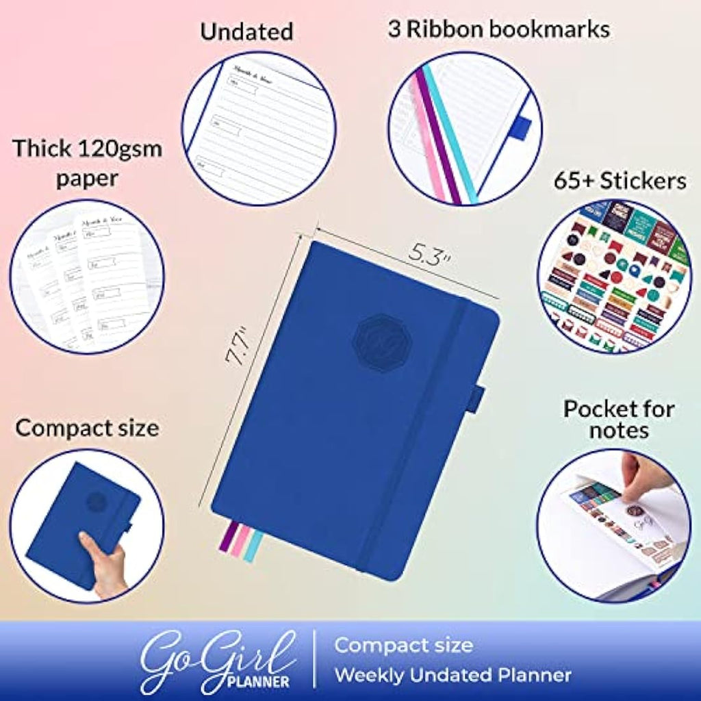 GoGirl Undated Weekly Planner – Compact Goal Journal, Royal Blue