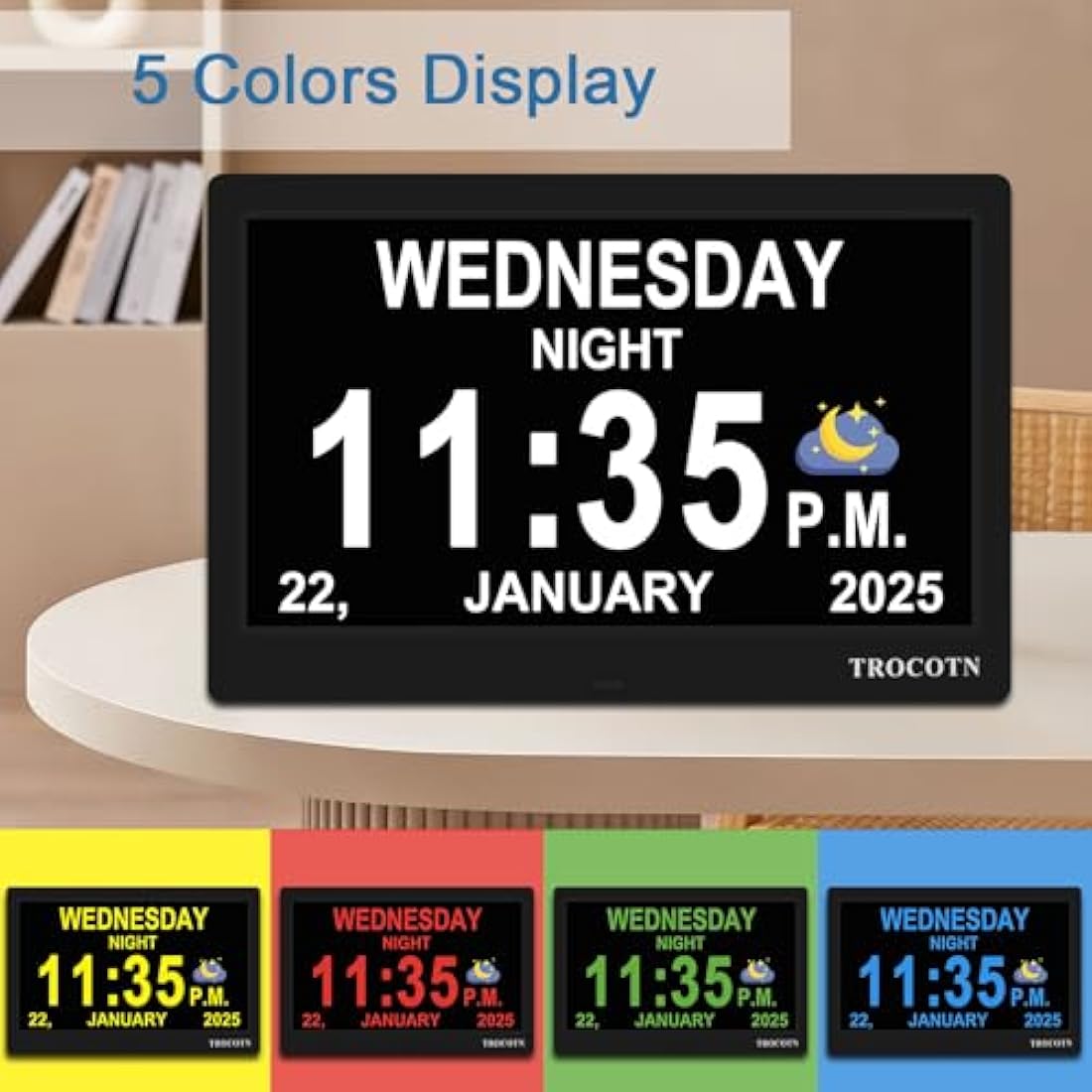 TROCOTN 10 Inch Digital Calendar Day Clock for Seniors - Large Display Black