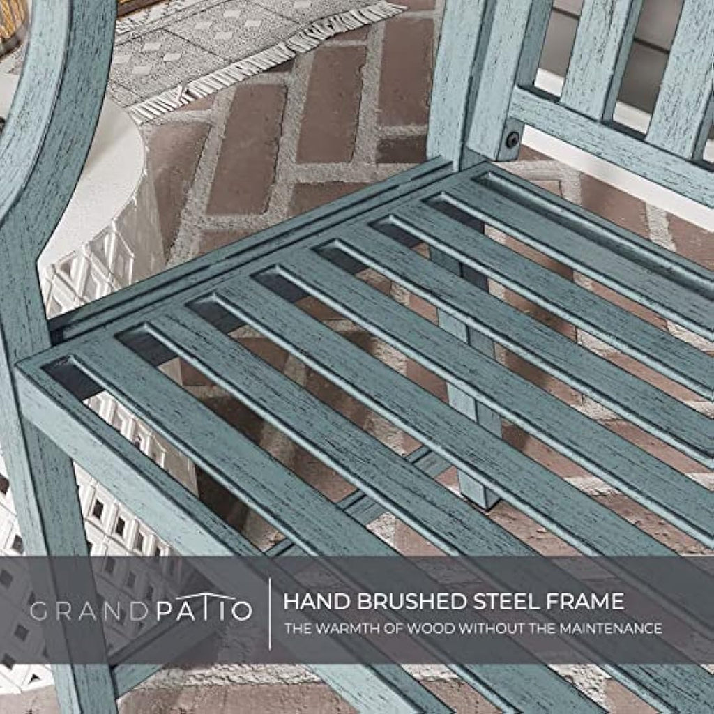 Outdoor Garden Bench – Rust-Resistant Metal Patio Seat, Gray Blue