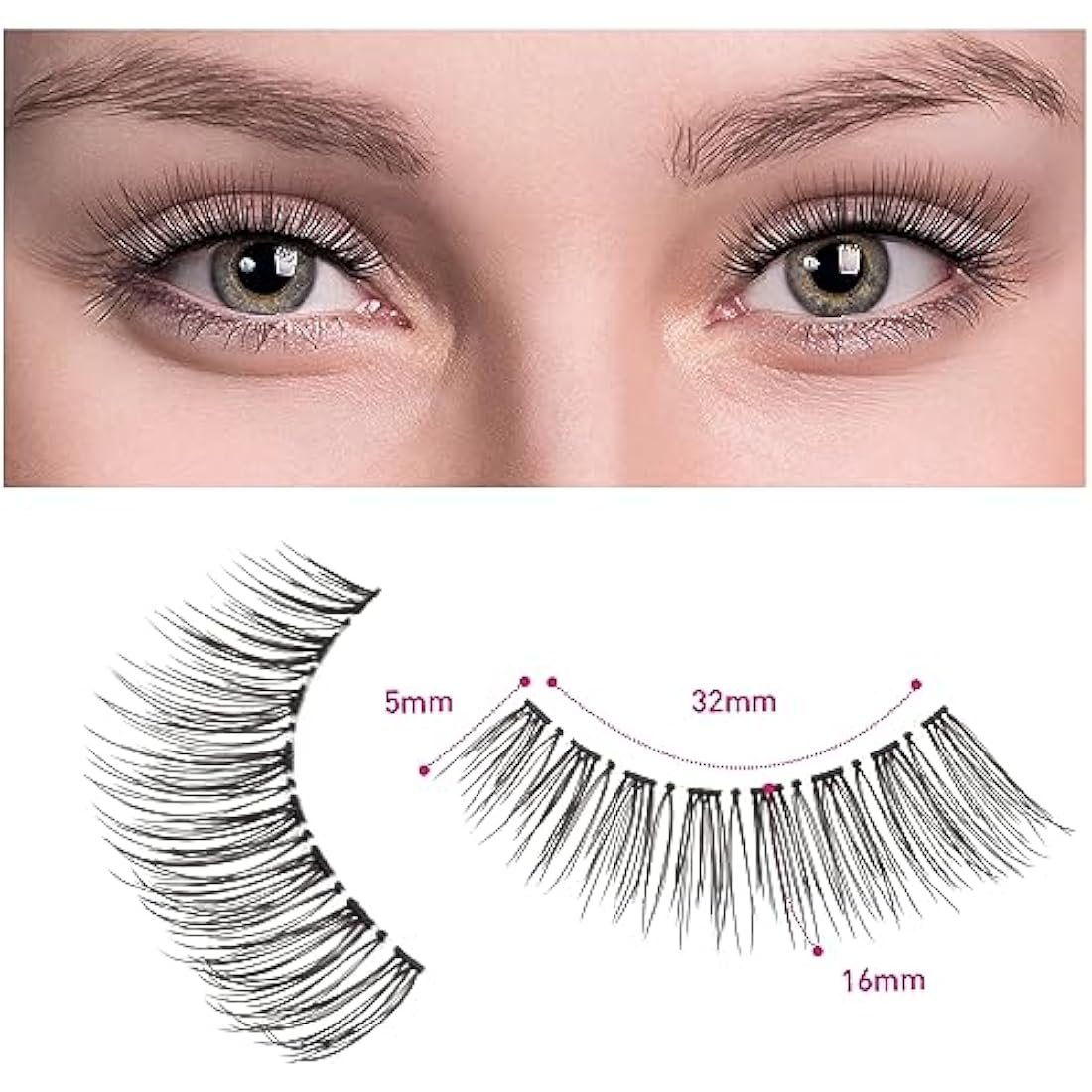 DYAFIN 3D Natural False Eyelashes | 16mm Wispy Clear Band Lashes - 8 Pairs