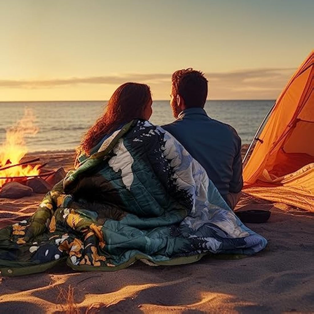 KawaGebo Sherpa Camping Blanket – Warm Waterproof Puffy Quilt Poncho