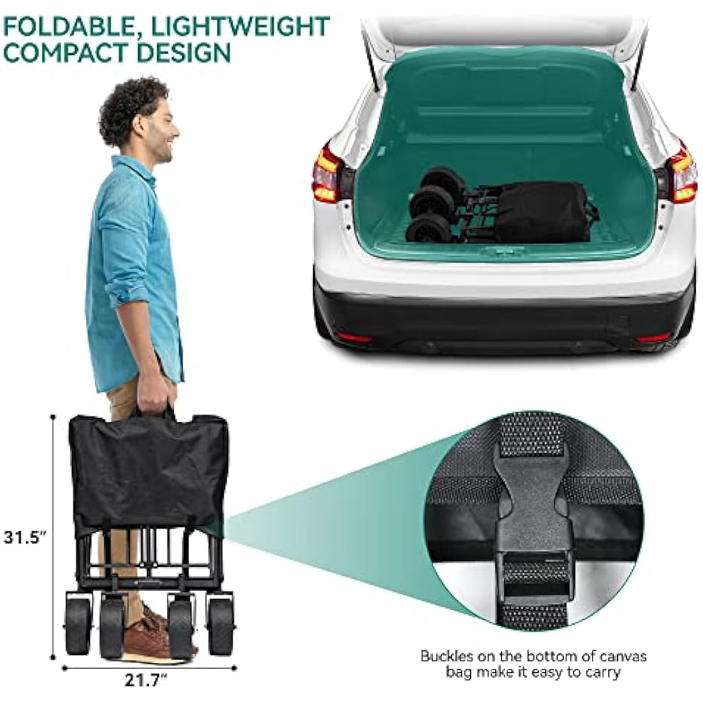 YITAHOME Folding Beach Wagon with Table | 220 lbs Heavy Duty Trolley
