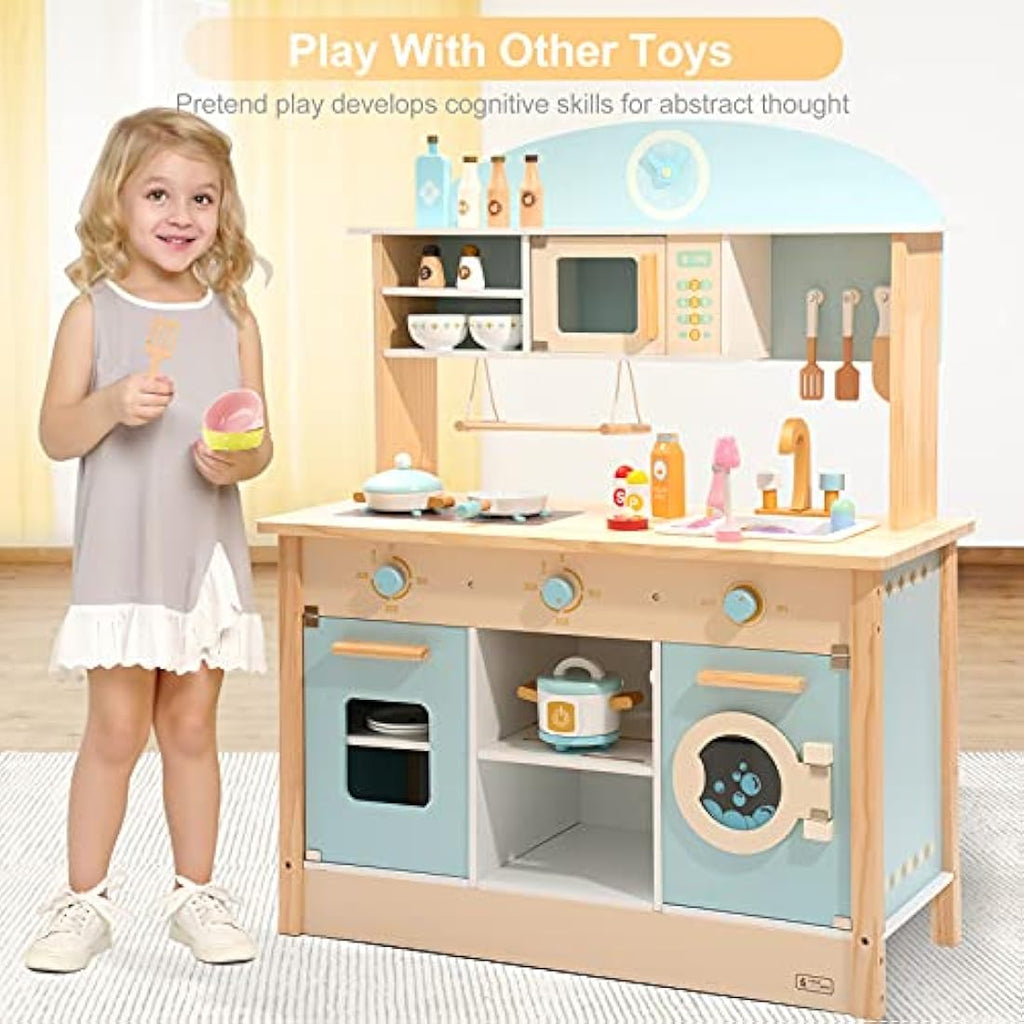 ROBUD Wooden Play Kitchen Toy – Kids Pretend Role Play Set for Ages 3-6