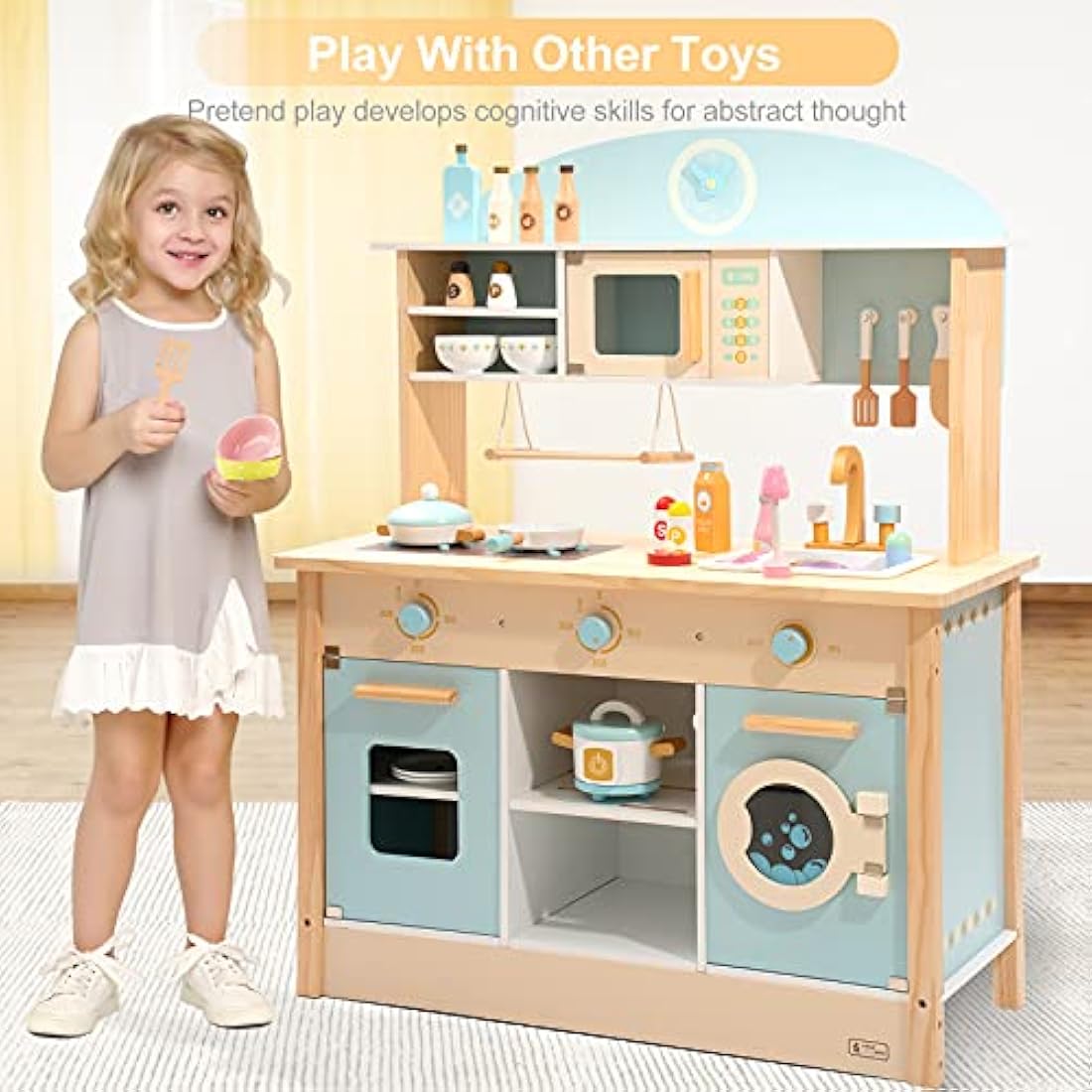 ROBUD Wooden Play Kitchen Toy – Kids Pretend Role Play Set for Ages 3-6