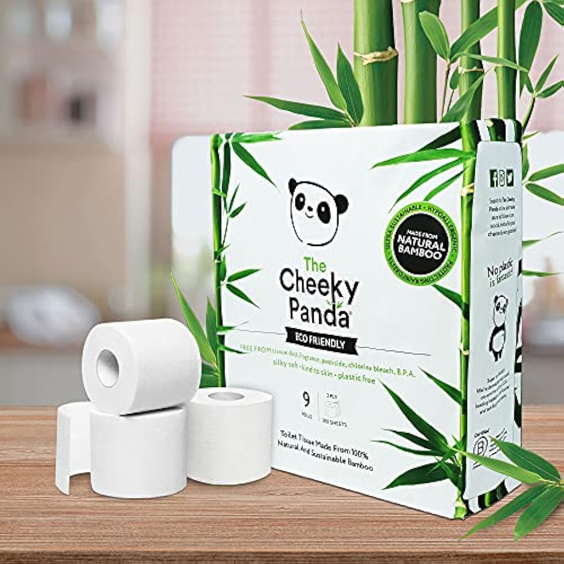 The Cheeky Panda Bamboo Toilet Paper | 45 Rolls | 3-Ply Plastic Free