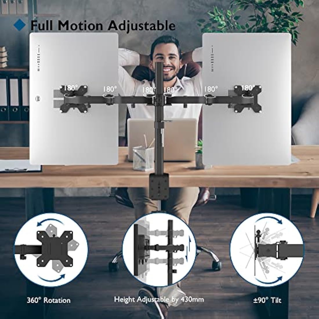 BONTEC Dual Monitor Stand – Adjustable Desk Mount for 13-27 Inch Screens
