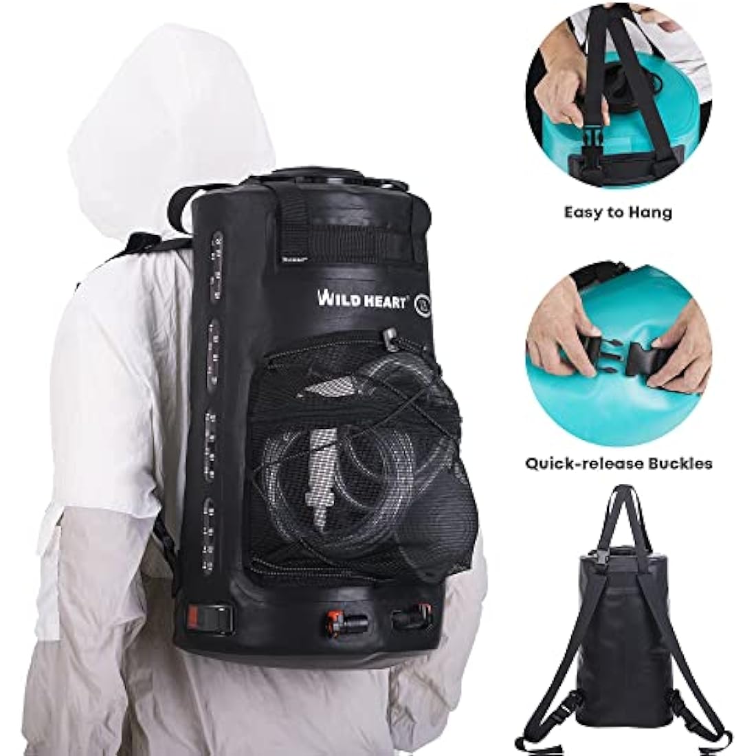 WILD HEART Portable Camping Shower Bag | 22L Solar Shower with Foot Pump