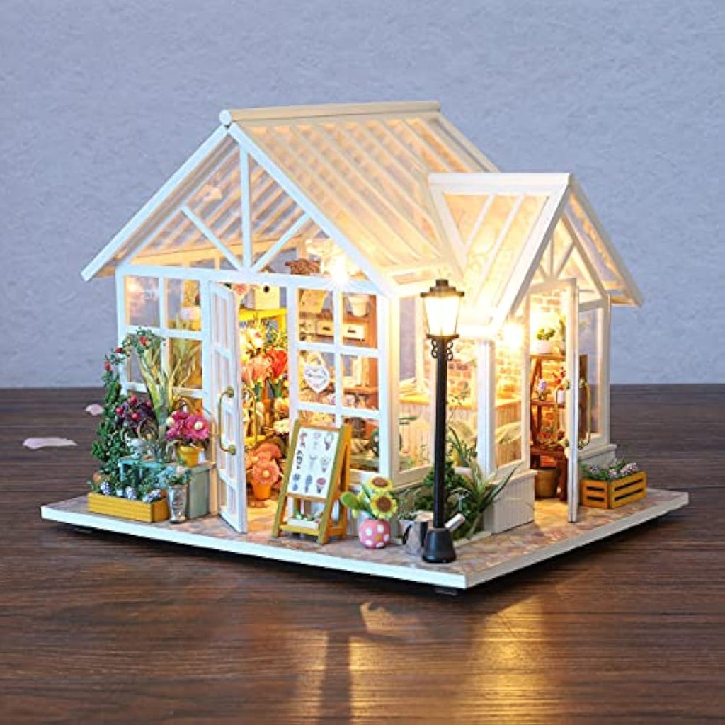 GuDoQi DIY Miniature Flower Shop Dollhouse Kit with Music - 1/24 Scale