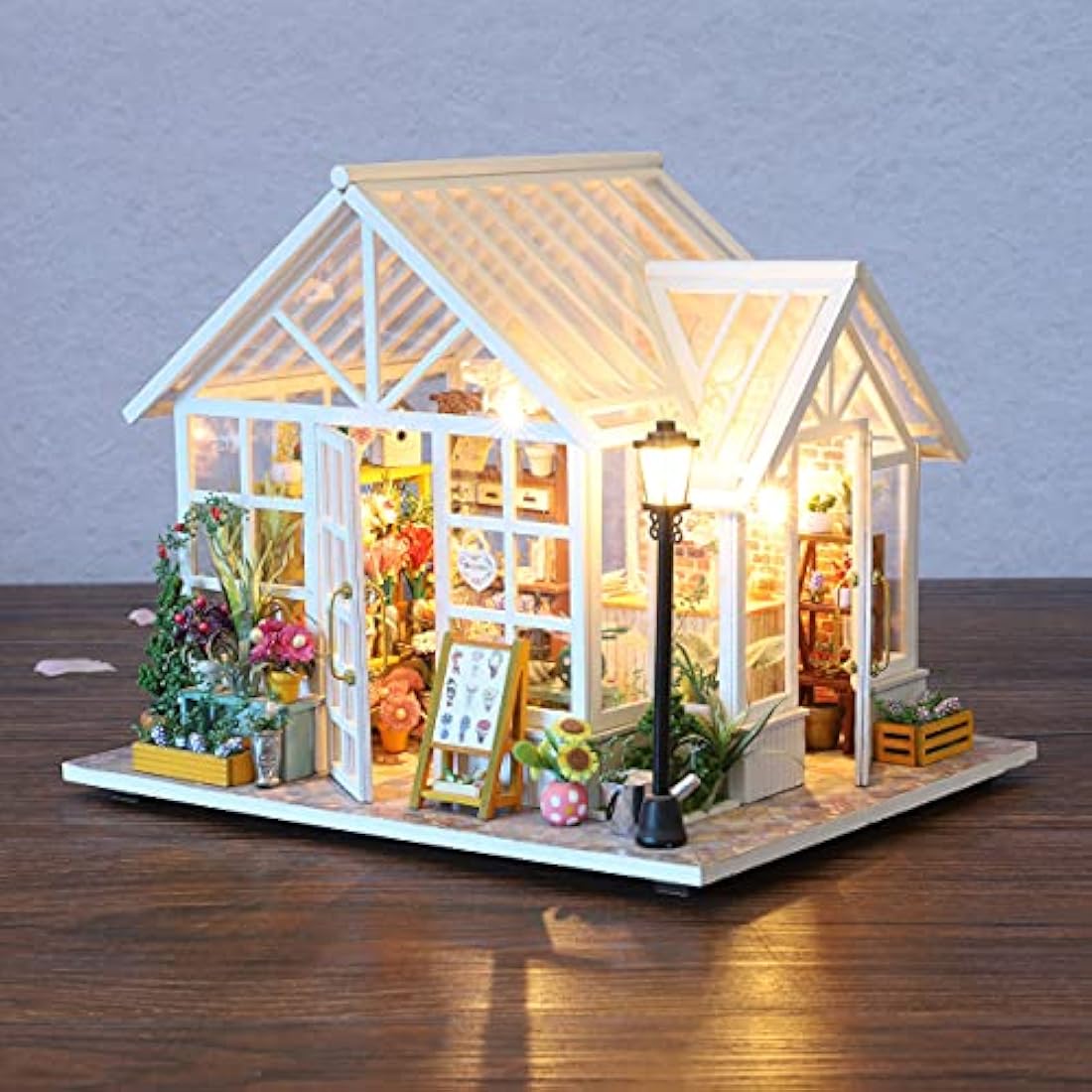 GuDoQi DIY Miniature Flower Shop Dollhouse Kit with Music - 1/24 Scale