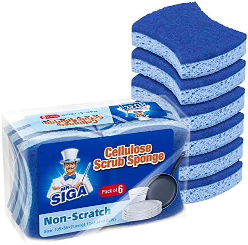 MR.SIGA Non-Scratch Cellulose Scrub Sponge – Dual-Sided Kitchen 12 Pack