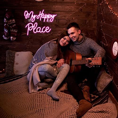 SIGNSHIP My Happy Place Neon Sign | Pink LED Wall Decor for Bedroom