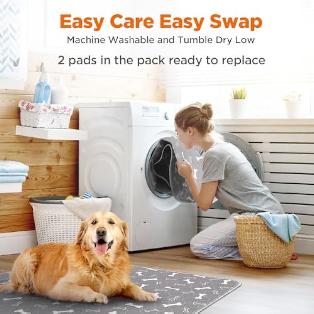 Washable Puppy Pads – 2 Pack Reusable Dog Pee Pads, 122x122cm