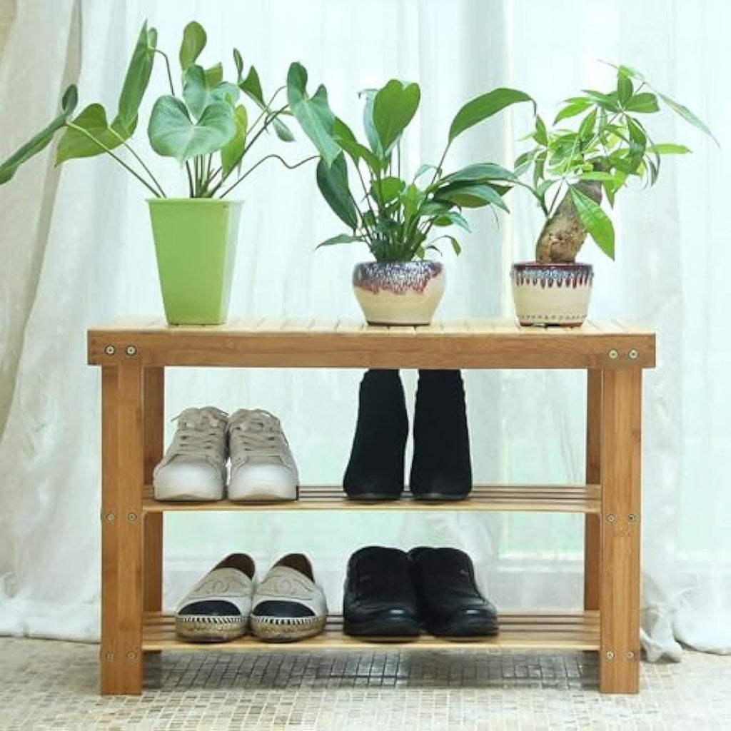 Jolof Store Bamboo Shoe Bench – 3-Tier Entryway Storage Organizer
