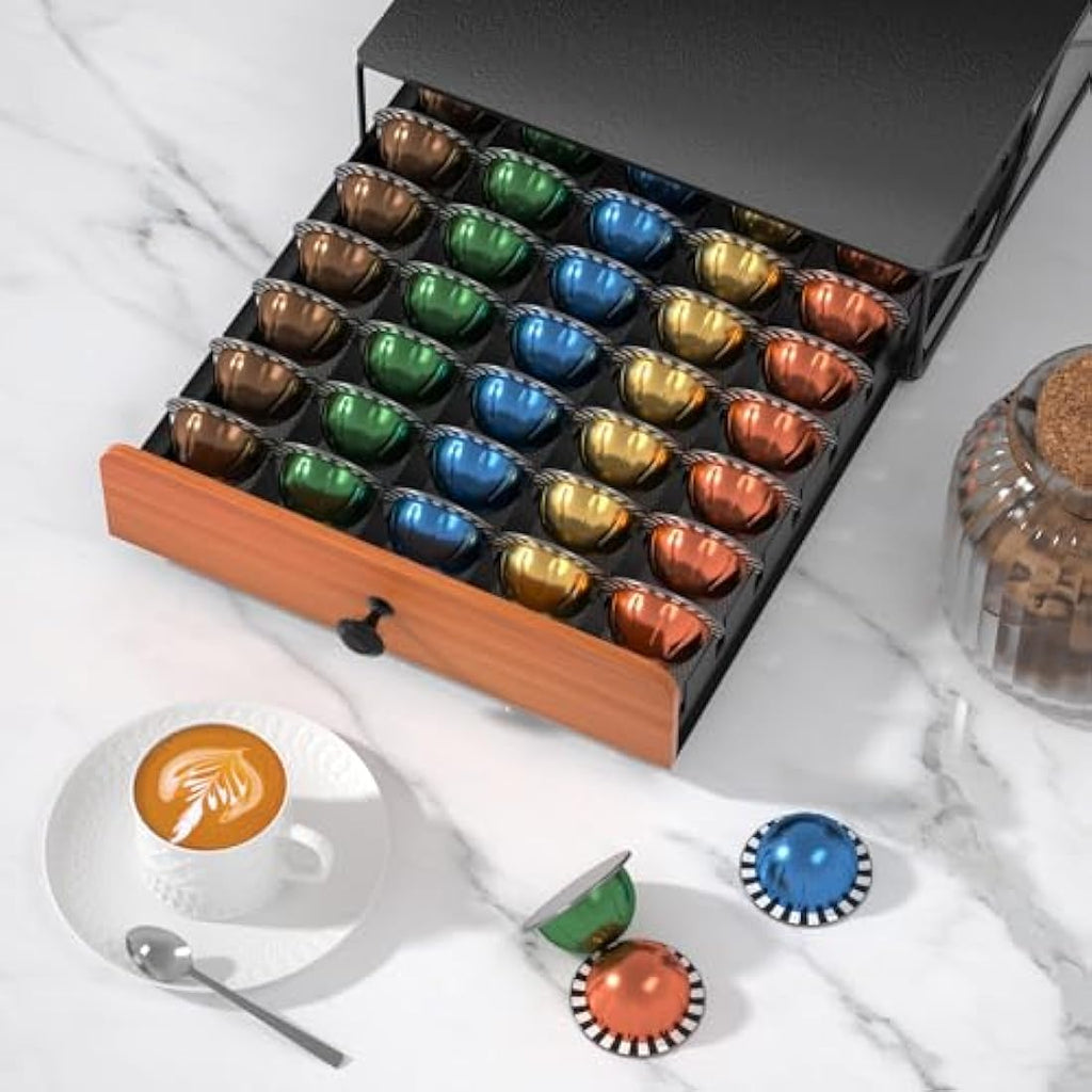 HFHOME Metal Coffee Pod Holder Drawer for 50 Nespresso Vertuo Capsules