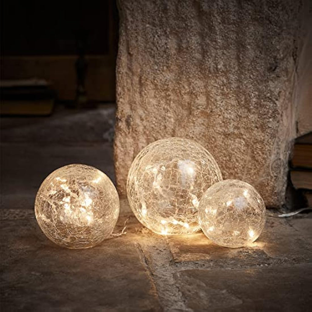 Set of 3 Crackled Glass LED Orbs – Warm White Battery Lights