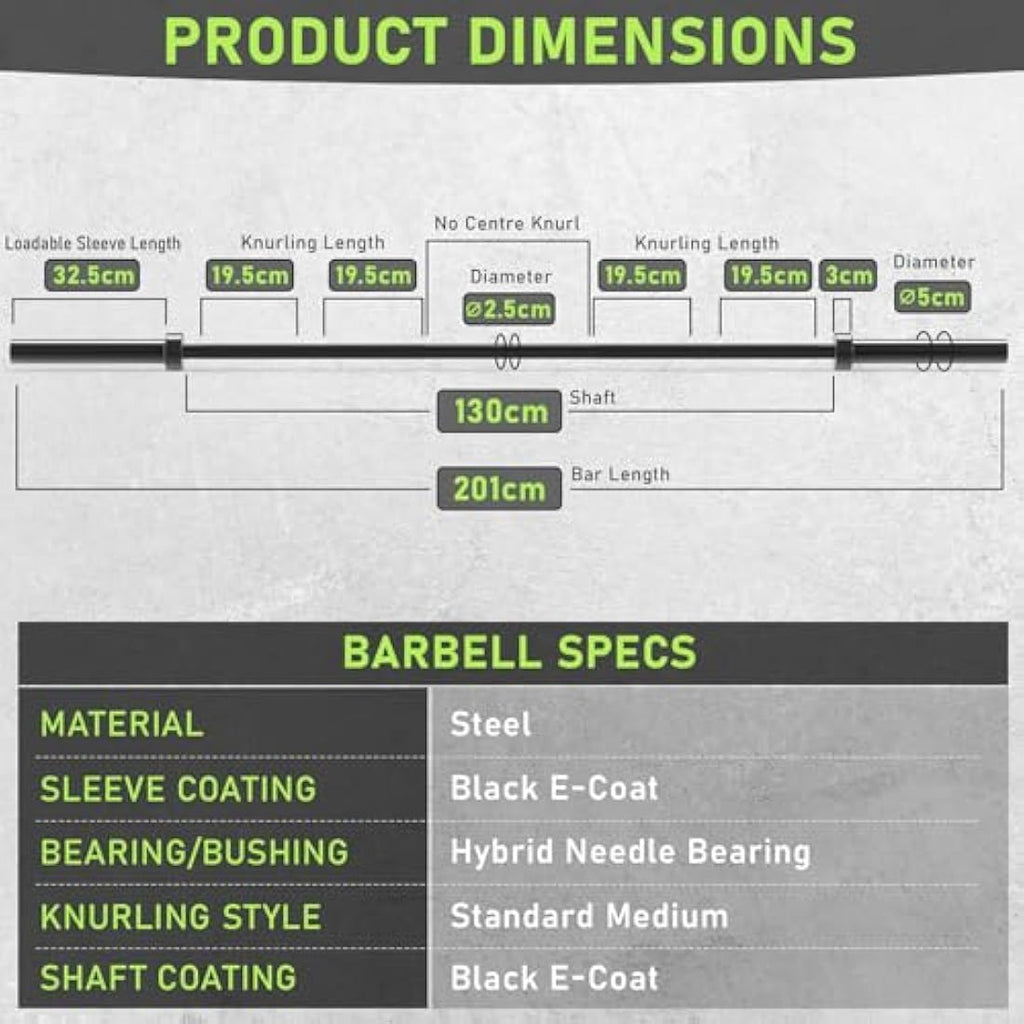 PhysKcal Olympic Barbell - 15kg/20kg Steel Bar for Weightlifting