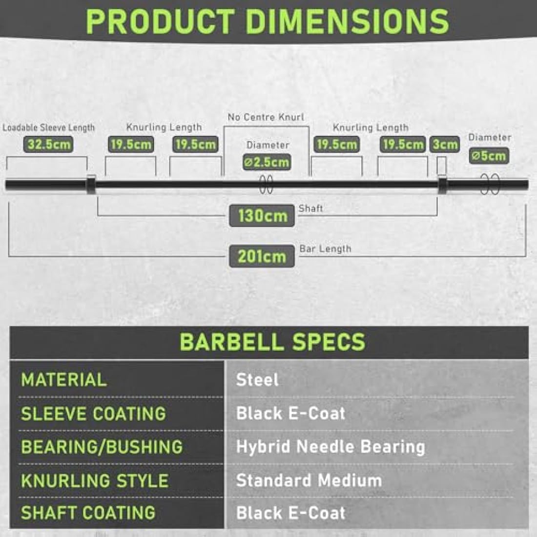 PhysKcal Olympic Barbell - 15kg/20kg Steel Bar for Weightlifting