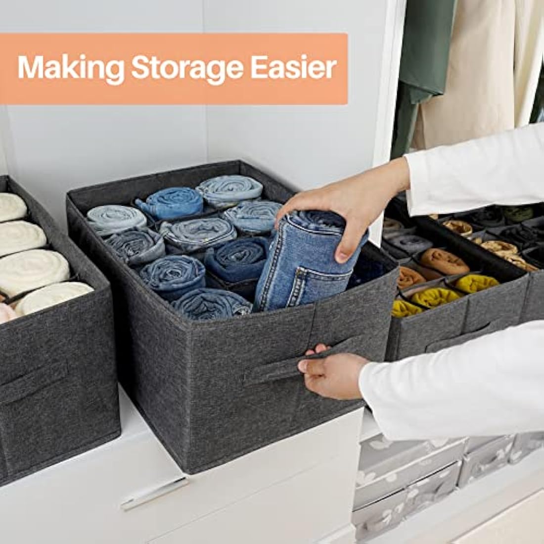 Jolof Store 2-Pack Wardrobe Organiser – 12 Cell Foldable Jeans Storage Bins