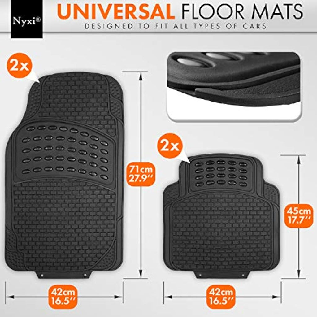 Nyxi 5-Piece Heavy Duty Rubber Car Mats & XL Boot Mat | Universal Fit
