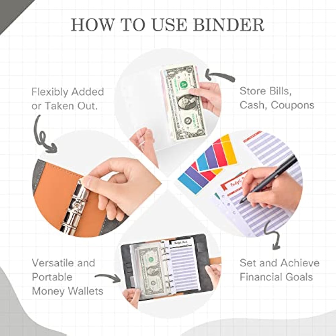 TOYESS A5 Leather Budget Binder - 30 Piece Cash Envelope System, Grey
