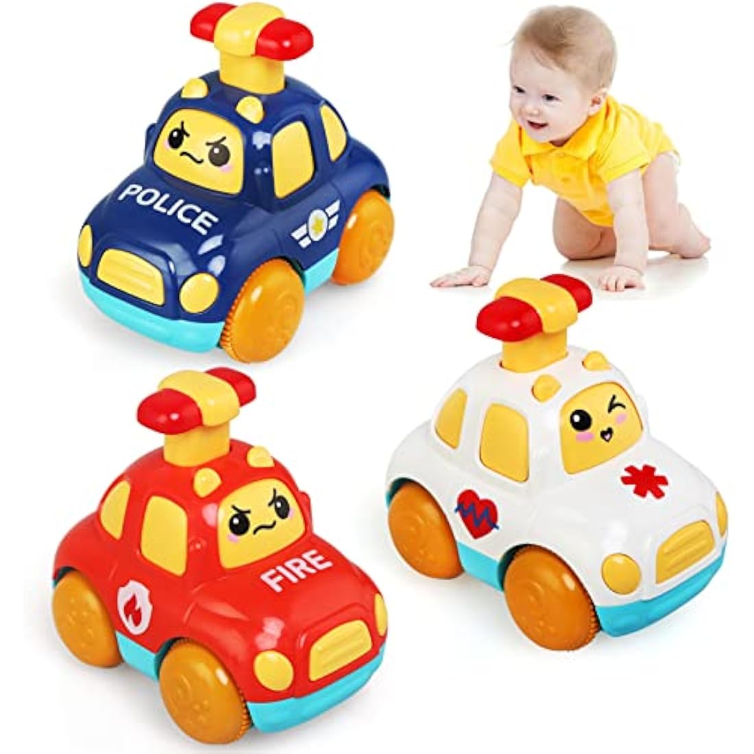 LEADSTAR Cartoon Wind Up Toy Cars | 3-Pack Press and Go Toddler Toys