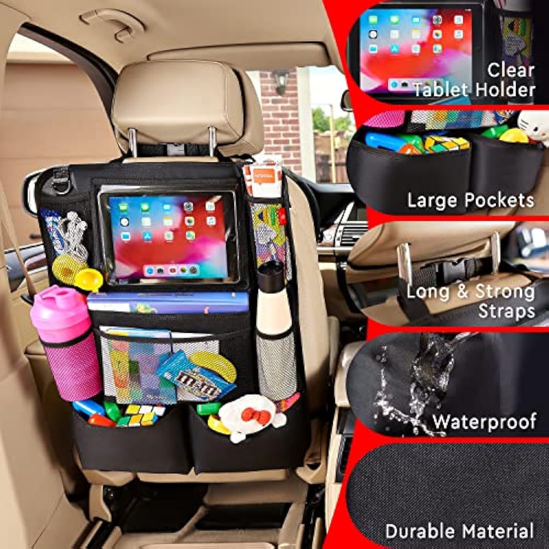Helteko Car Seat Organiser – Kick Mats with Tablet Holder, 2 Pcs