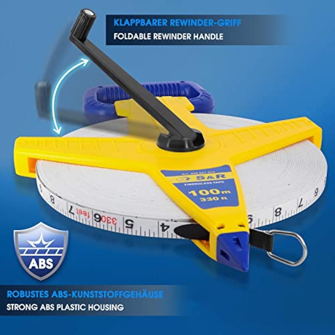 S&R Surveyors Tape Measure | 100m Fiberglass Metric & Imperial Tape