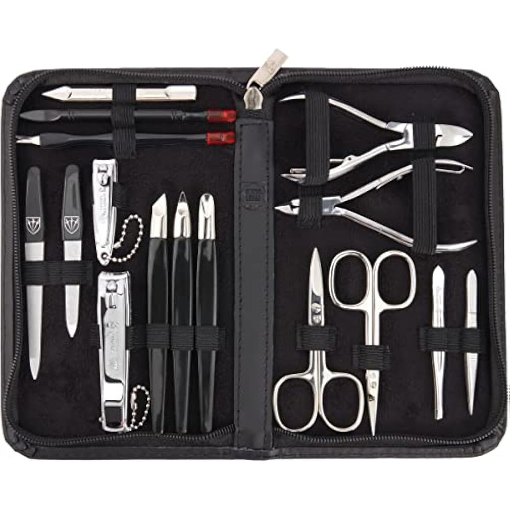 3 Swords Germany 16-Piece Manicure & Pedicure Kit | Black Leather Case