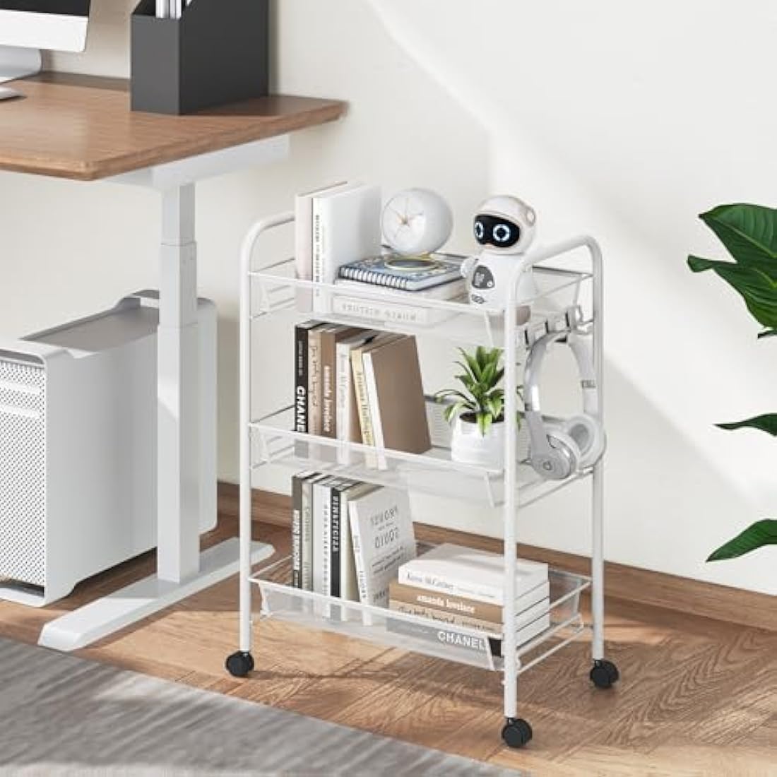 APEXCHASER 3-Tier Rolling Utility Cart | Metal Mobile Storage Trolley, White