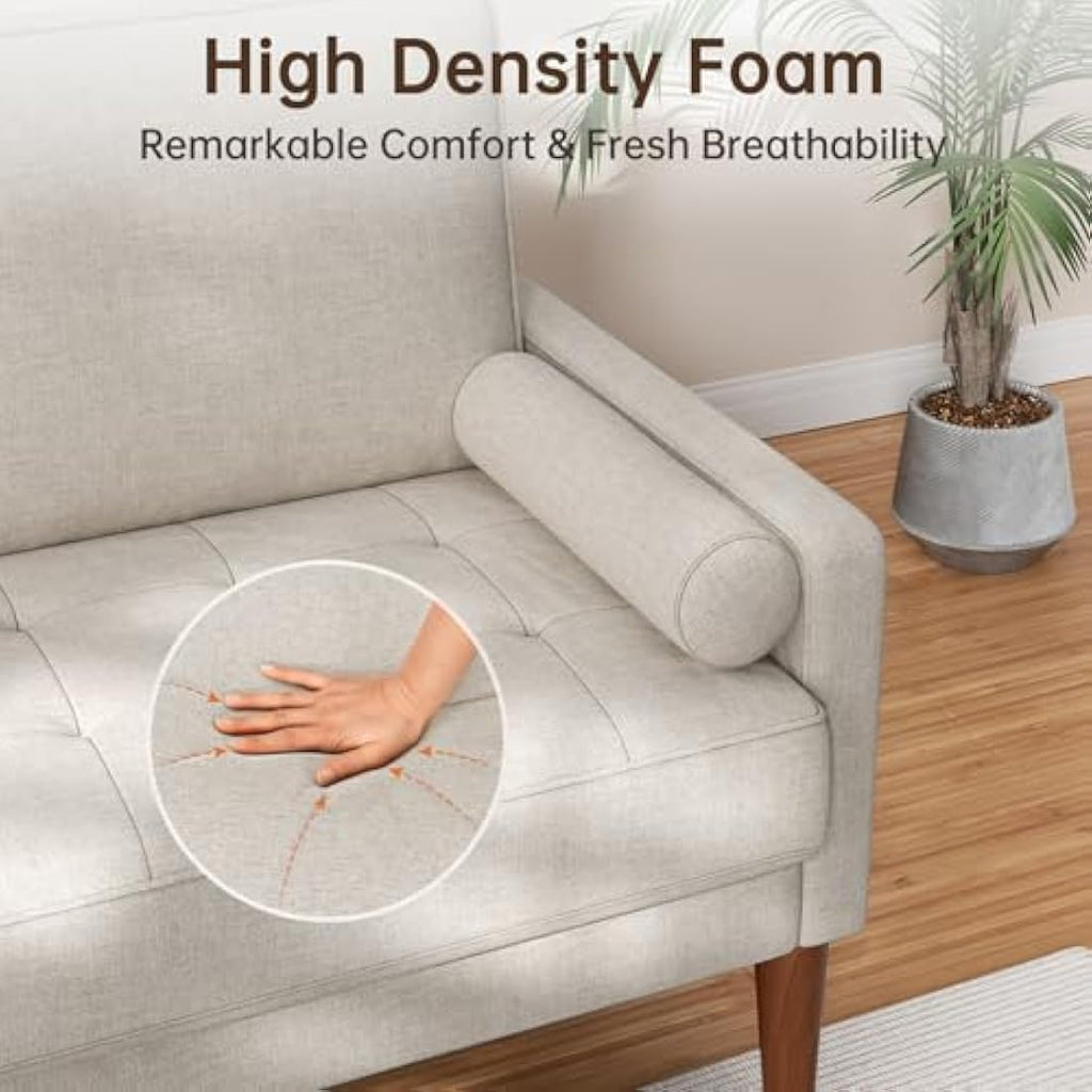 Vesgantti 2 Seater Linen Sofa – Modern Loveseat with Spring Cushion, Ashbeige